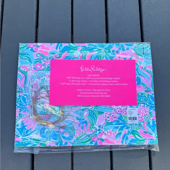 NWT Lilly Pulitzer Gift Wrap Set 12 Sheets & Tags Turquoise Oasis Golden Hour - Picture 2 of 9